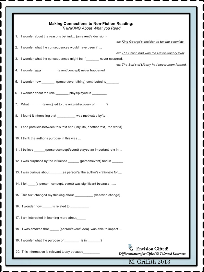 Envision Gifted. Nonfiction Sentence Frames.