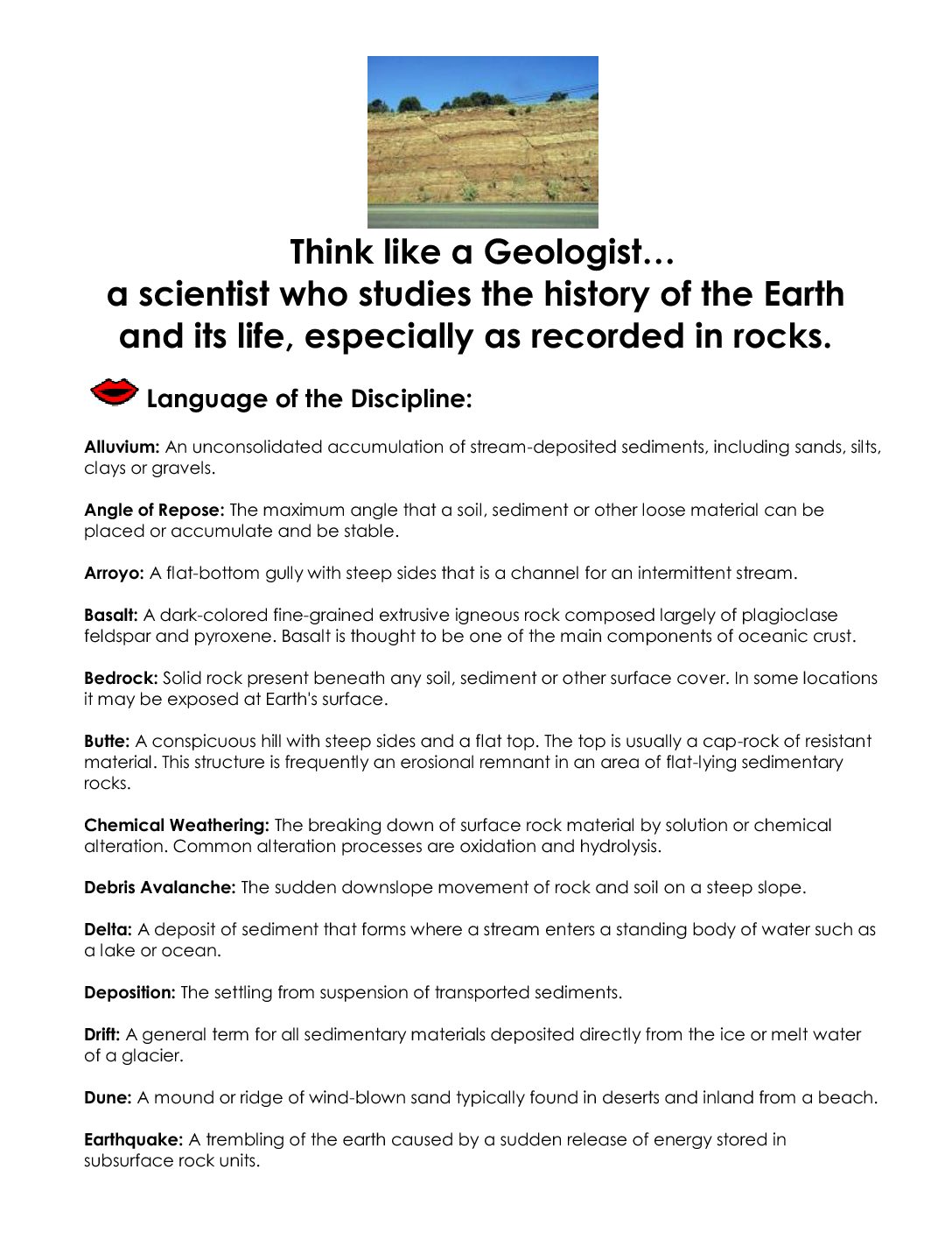 Think like a geologist sheet