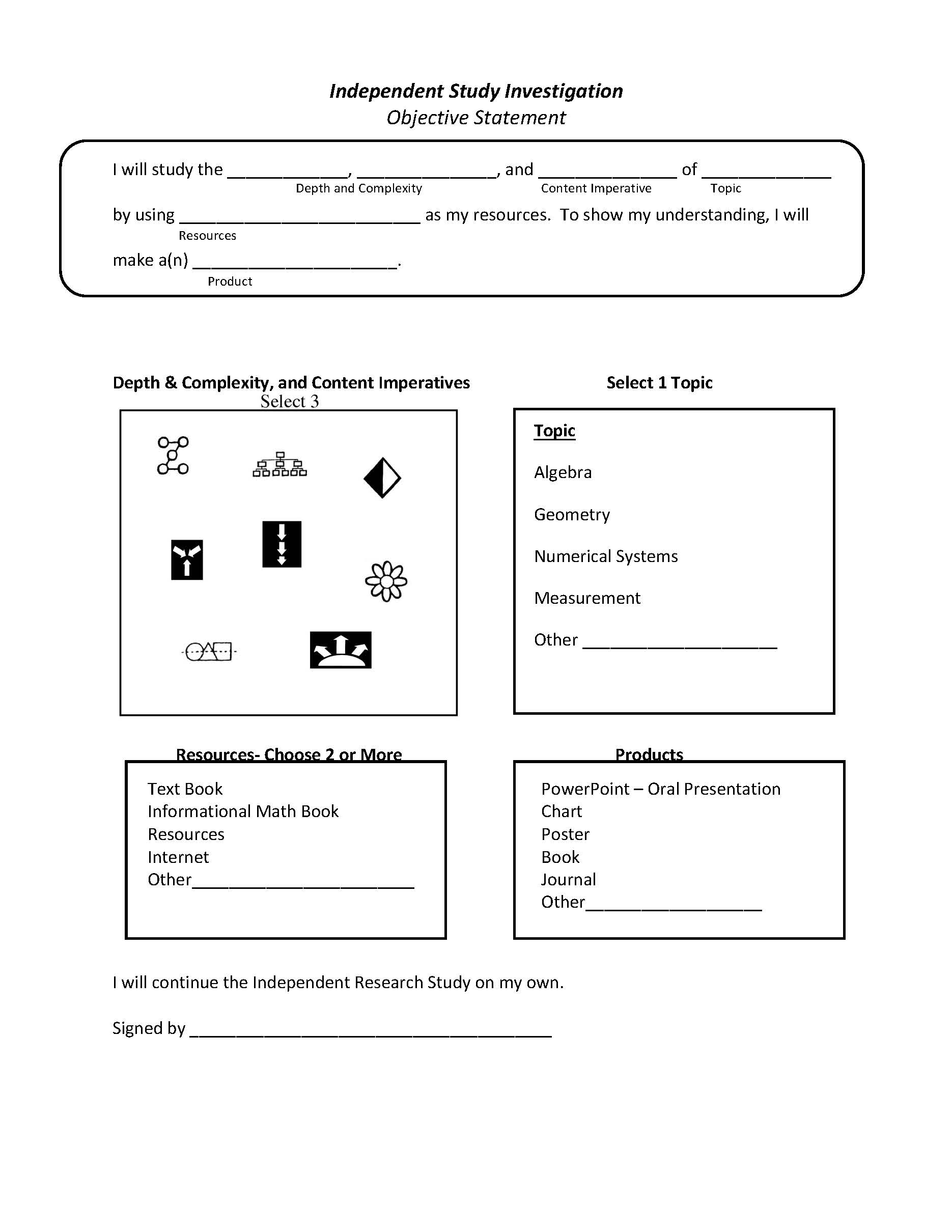 Envision Gifted Independent Study Investigation Math