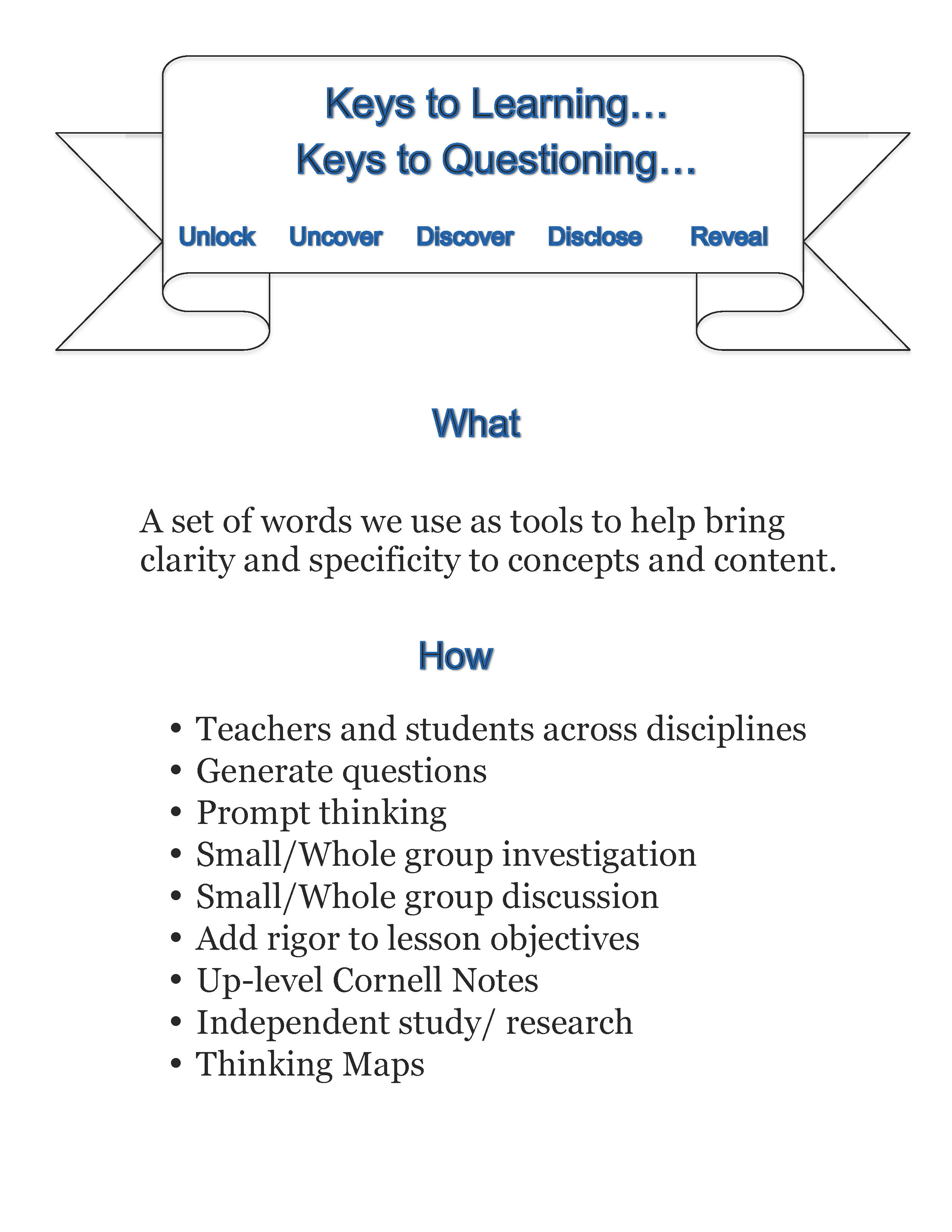 Envision Gifted. Keys-A set of words we use as tools to help bring clarity and specificity to concepts and content